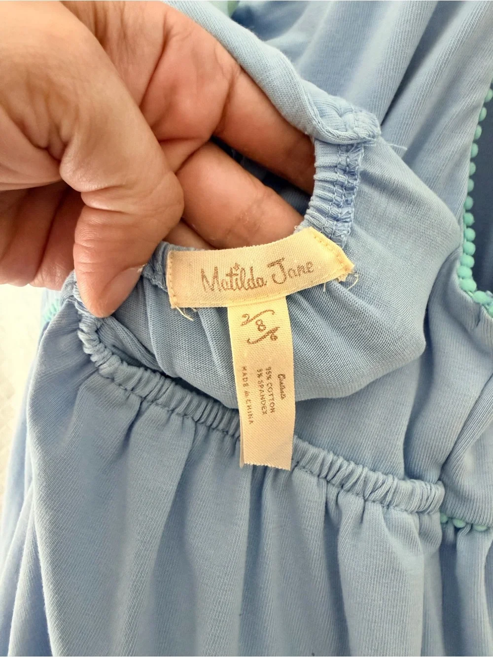 Matilda Jane Light Blue Tiered Dress with Mint Polka-Dot Pockets